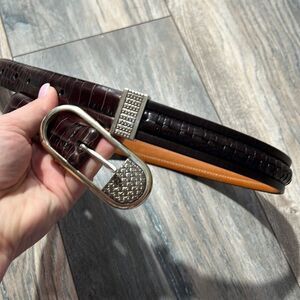 Brighton Brown Croc Embossed Leather Belt Womens size 28